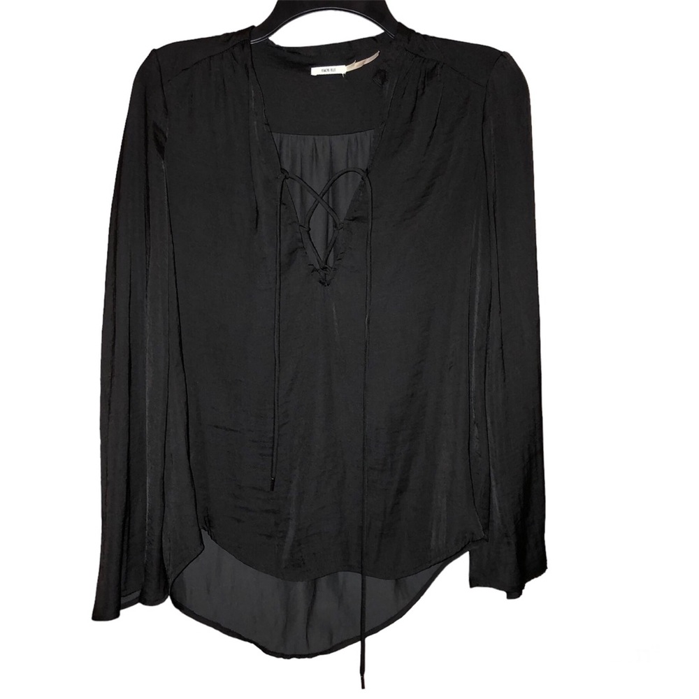 Urban Outfitters Kimchi Blue Silky Lace Up High Low Bell Sleeve Blouse Black XS
